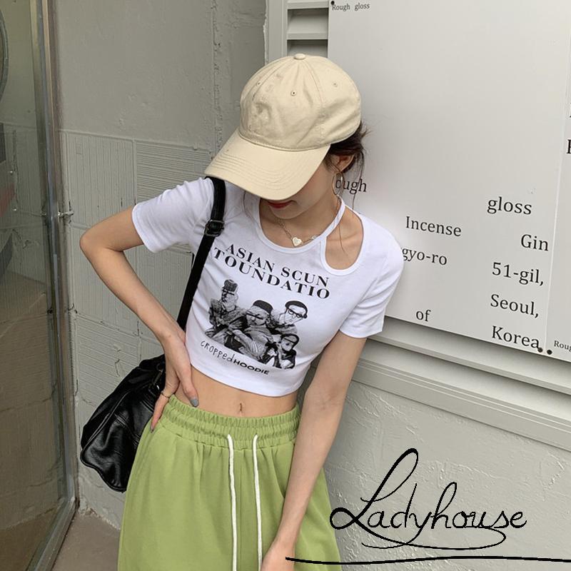 Áo Thun Croptop Tay Ngắn Cổ Tròn In Chữ Thời Trang Mùa Hè Dành Cho Nữ