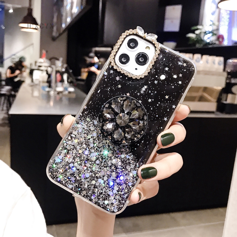 Ôp Điện Thoại Silicon Dẻo Đính Kim Cương Kèm Giá Đỡ Cho iphone 15 12 13 pro max 12 iphone x xr xs 11 pro max 6s 7 8 plus iphone se 2020 Ốp