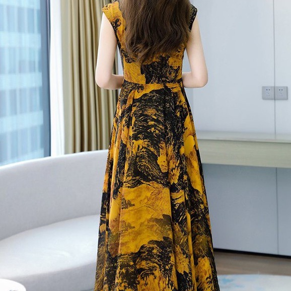 Đầm Maxi Dáng Dài - Váy Đi Biển Nữ Xòe Cổ Tròn Sát Nách Voan Lụa Quảng Châu Cao Cấp HX28