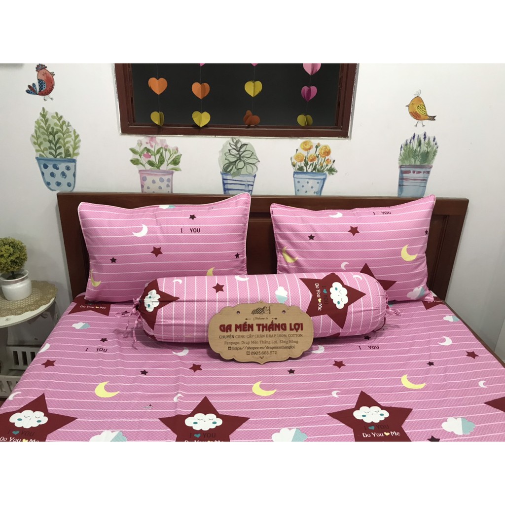 Bộ Drap Cotton Thắng Lợi {4 món} CHUẨN LOGO _ inbox chọn màu