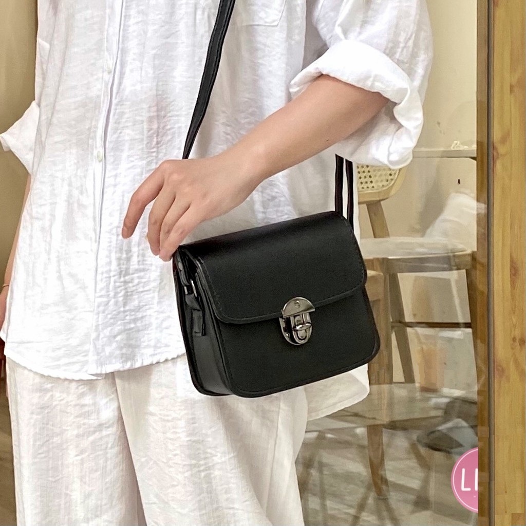 Túi đeo chéo hộp nhỏ xinh mini da PU vintage thời trang Hàn Quốc