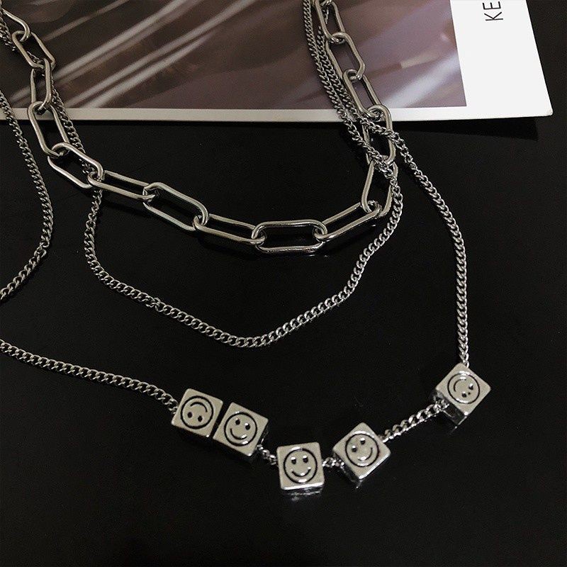 vòng cổ Thép Titan Nhiều Lớp Mặt Hình Mặt Cười Phong Cách Hip Hop