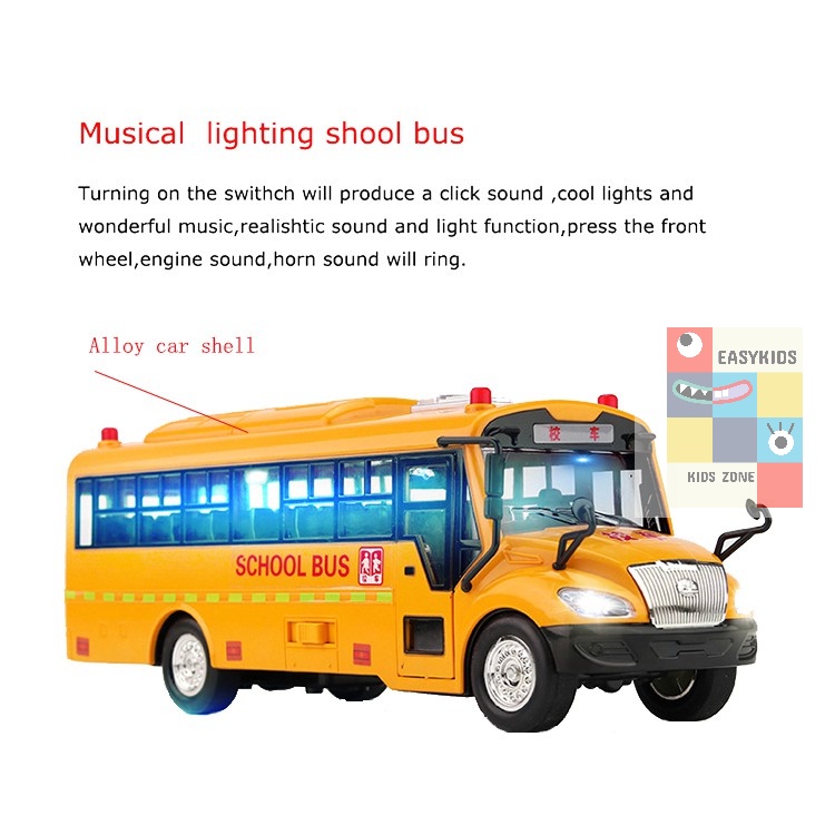 Đồ Chơi Ô Tô Xe Buýt School Bus EASYKIDS Cho Trẻ Em Mở Các Cửa, Có Đèn, Âm Thanh