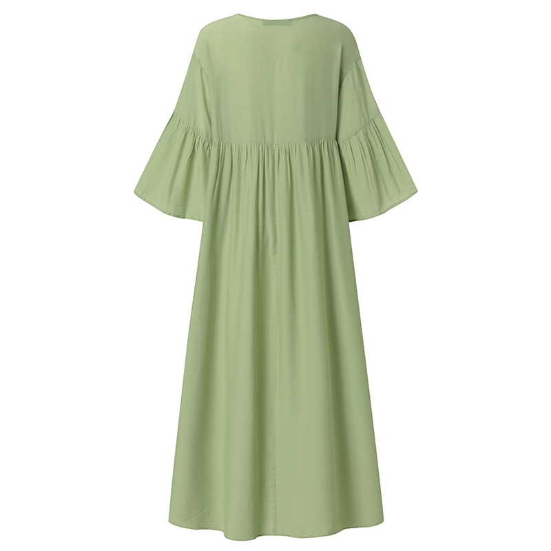 Đầm Maxi ZANZEA Tay Lỡ Cổ Chữ V Màu Trơn Sành Điệu Cho Nữ | BigBuy360 - bigbuy360.vn