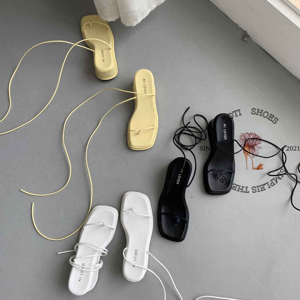 GIÀY ĐẾ XUỒNG TOTIIE SHOES - SANDAL NỮ ĐẾ BẰNG ULZZANG - GIÀY XỎ NGÓN QUAI MẢNH CHÉO DÂY S2112080 S2203090
