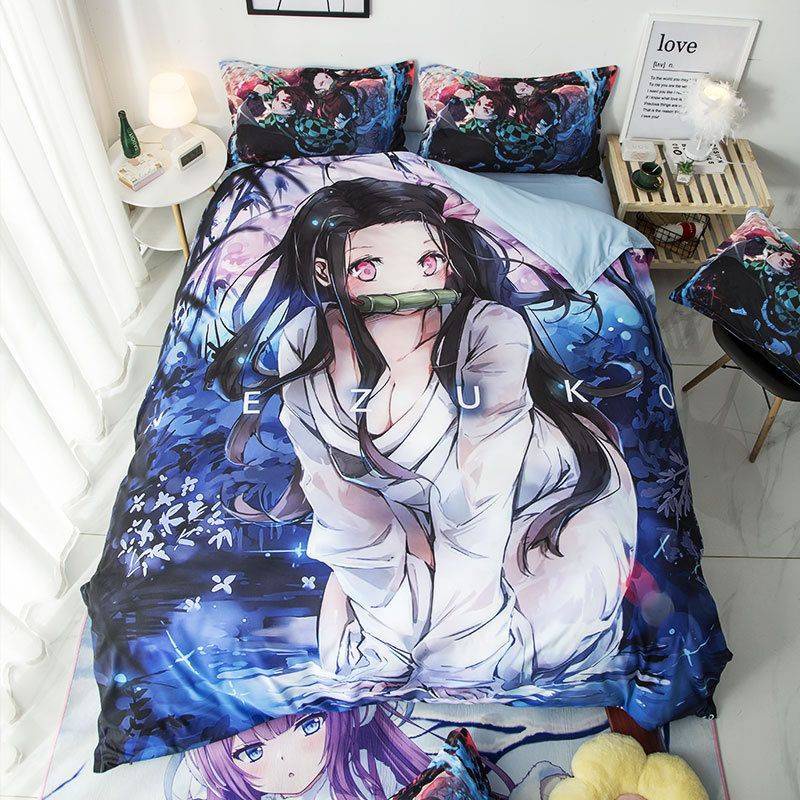 Bộ Chăn Ga Và Vỏ Gối 3 Trong 1 In Hình Nhân Vật Anime Demon slayer Đẹp Mắt