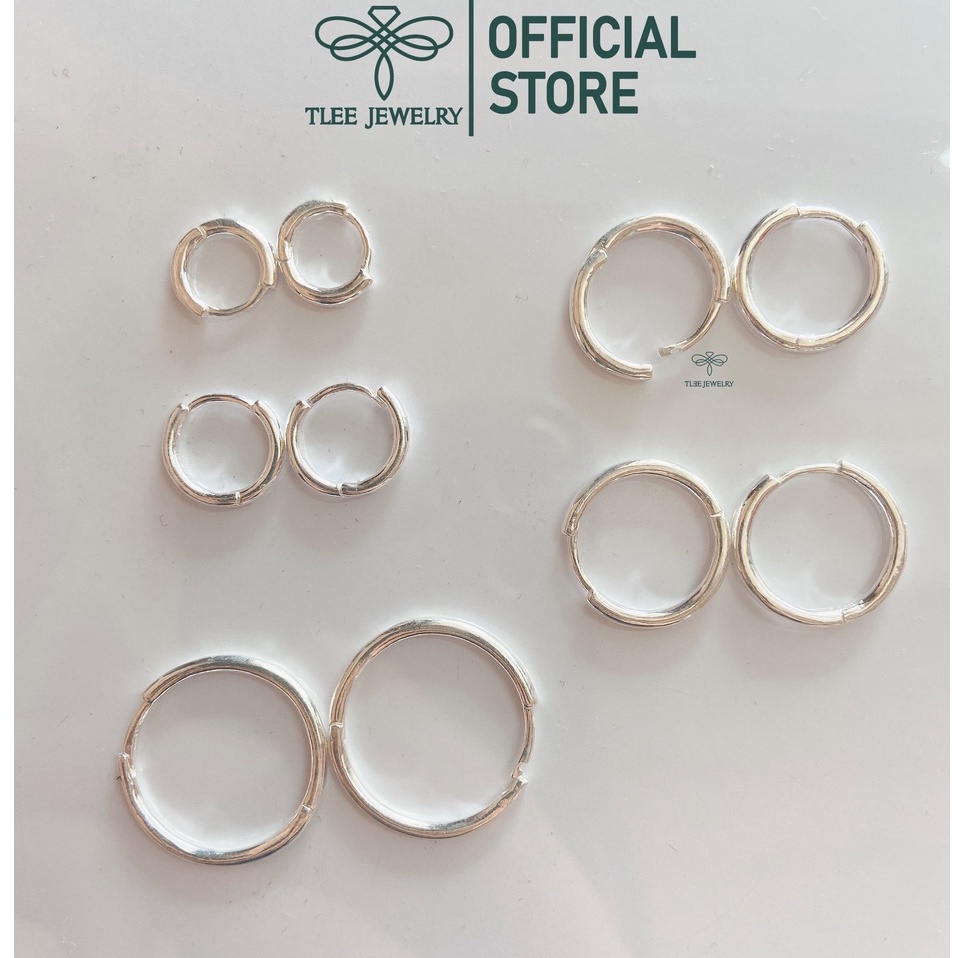 Khuyên tai bạc tai tròn trơn TLEE bản dày chốt bấm chắc chắn nhiều size TleeJewelry B0121