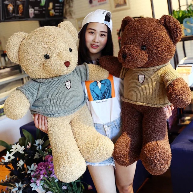 Gấu bông teddy đẹp nhất mặc áo len lông xoắn cao cấp hàng xuất Hàn