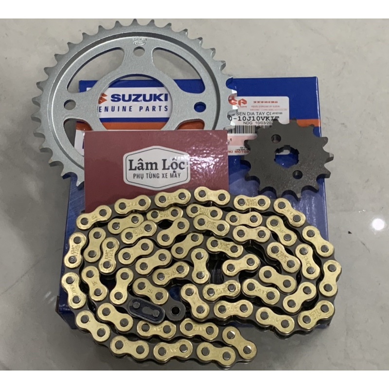 Bộ nhông sên dĩa axelo 125 sên vàng côn tay 2 thắng đĩa Suzuki chính hãng