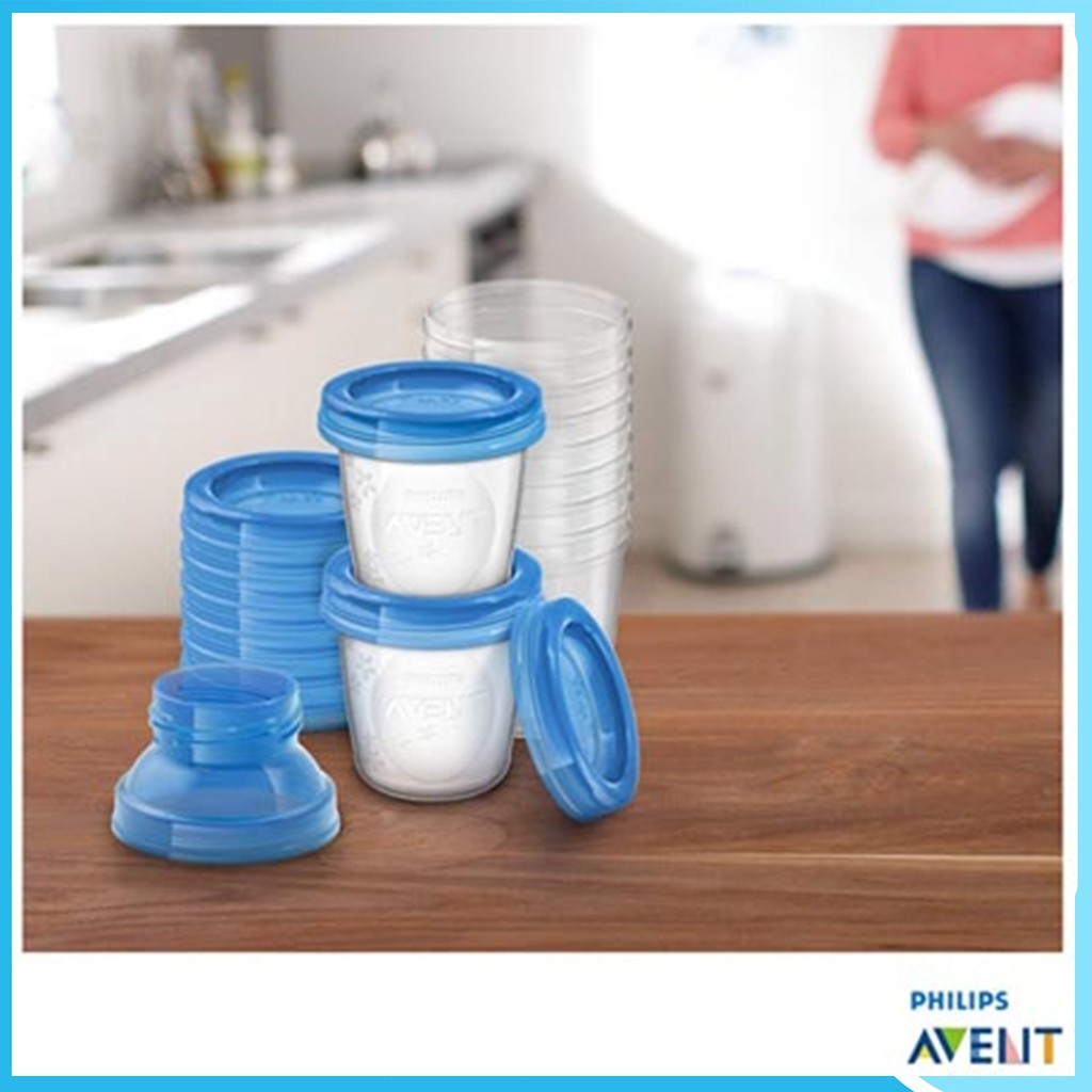 Set 10 Cốc Trữ Sữa Avent Có Nắp Đậy Tặng Kèm Cổ Nối Bình (180ml)