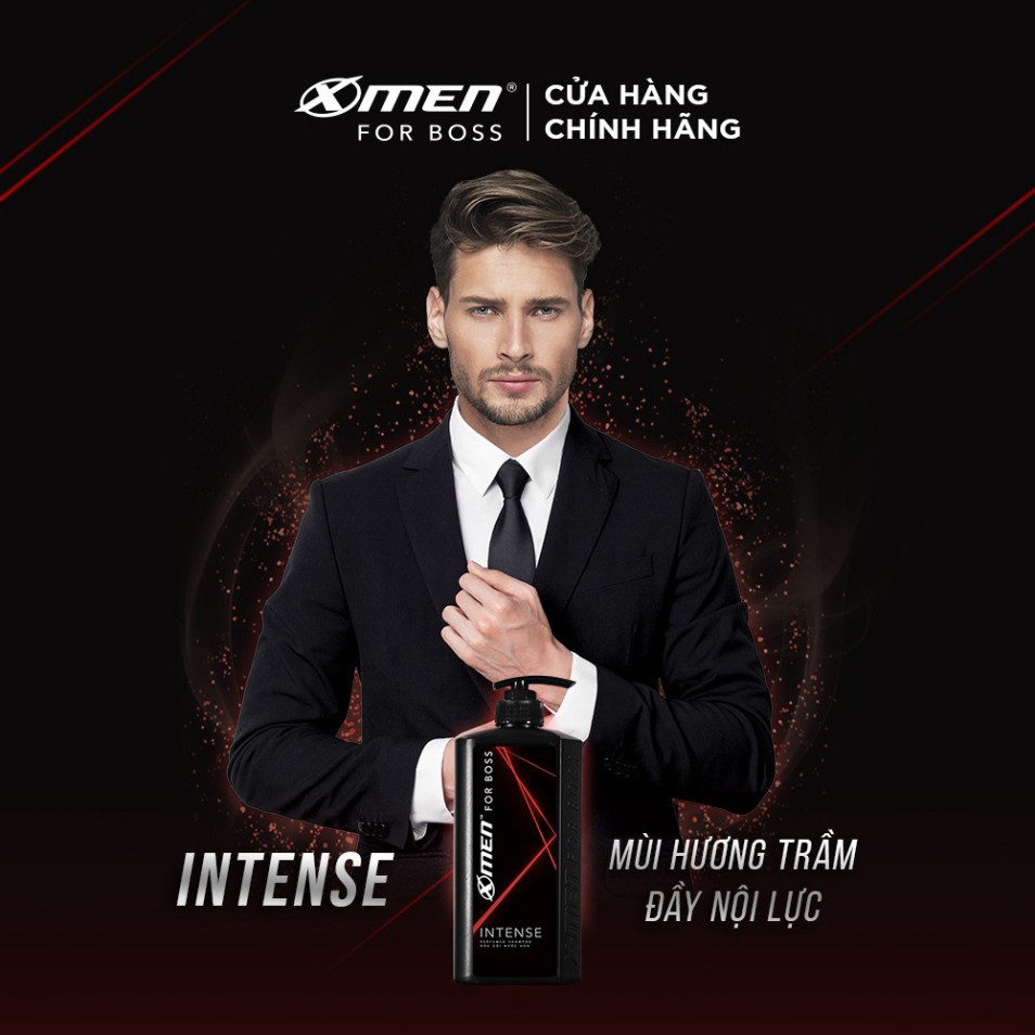 Combo Dầu gội XMen for Boss Intense 650g + Sữa tắm Intense 180g + Gel Strong Hold Wet Look 150g