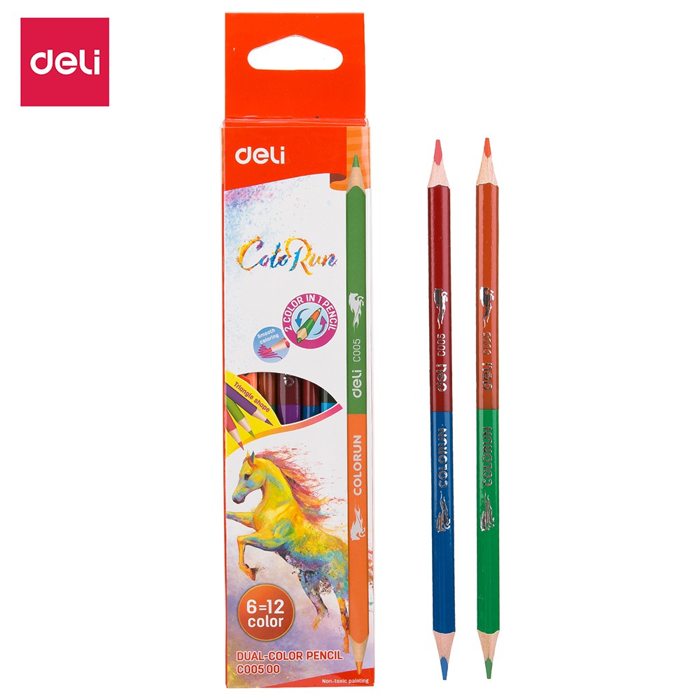 Bút Chì Màu Gỗ 2 Đầu 12 Màu, 24 Màu - Deli