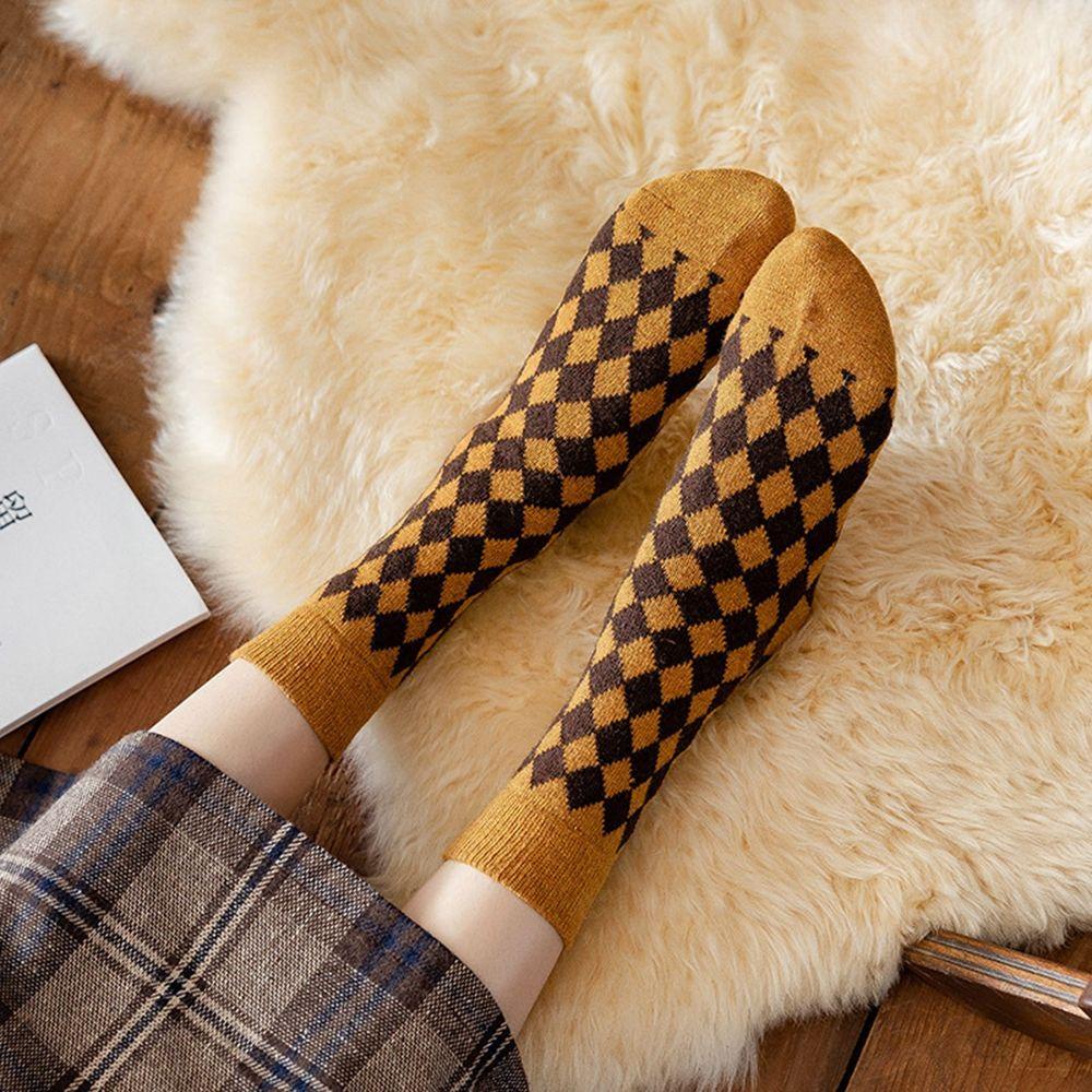 AROMA Đôi Vớ Dày Mềm Mại Họa Tiết Kẻ Ô Retro Dành Cho Nữ