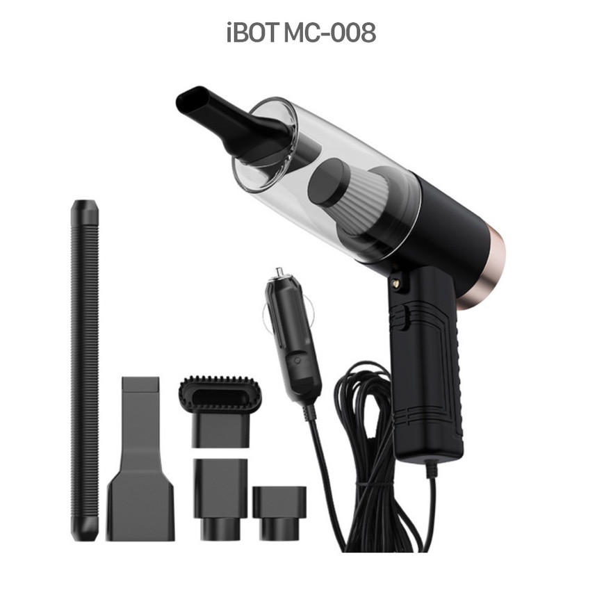 [Mã ELHA03 giảm 5% đơn 300K] Máy hút bụi oto cao cấp nhiều đầu hút iBot MC008 120W (Black) - Có dây 4,5m