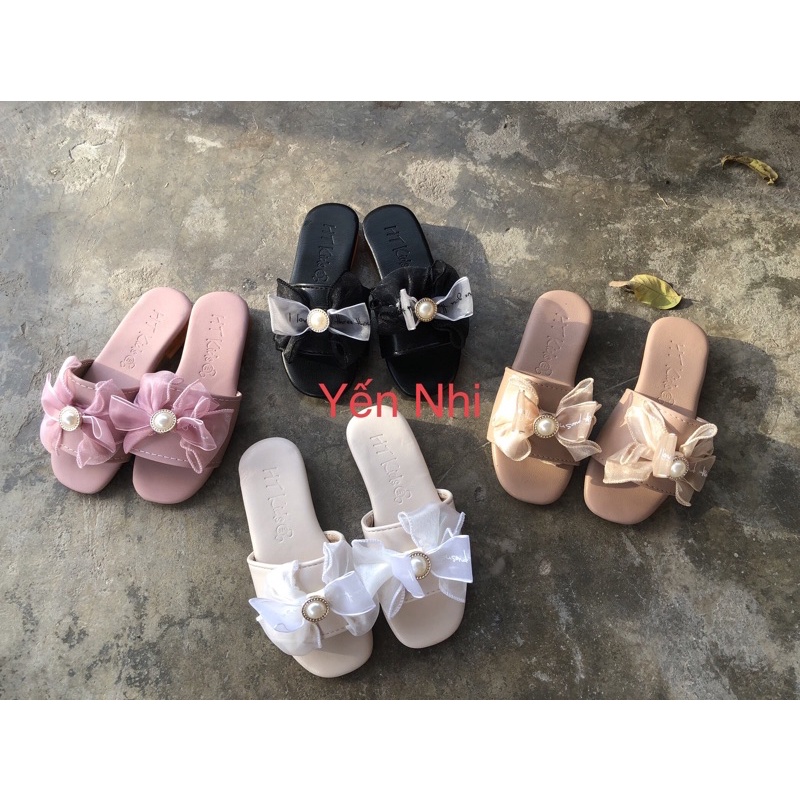 Dép lê bé gái ,dép lê nơ ngọc dễ thương ,da PU đế chống trơn trượt bé gái từ 2-10 tuổi