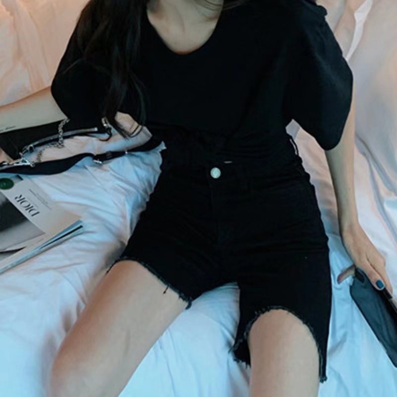 Quần Short Rách Lưng Cao Phong Cách Hàn Quốc Thời Trang Mùa Hè Cho Nữ