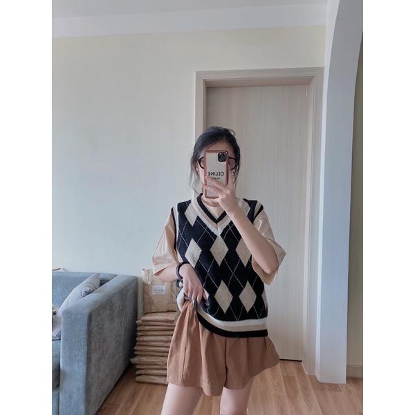 Áo gile len hoạ tiết phối viền 294 | BigBuy360 - bigbuy360.vn