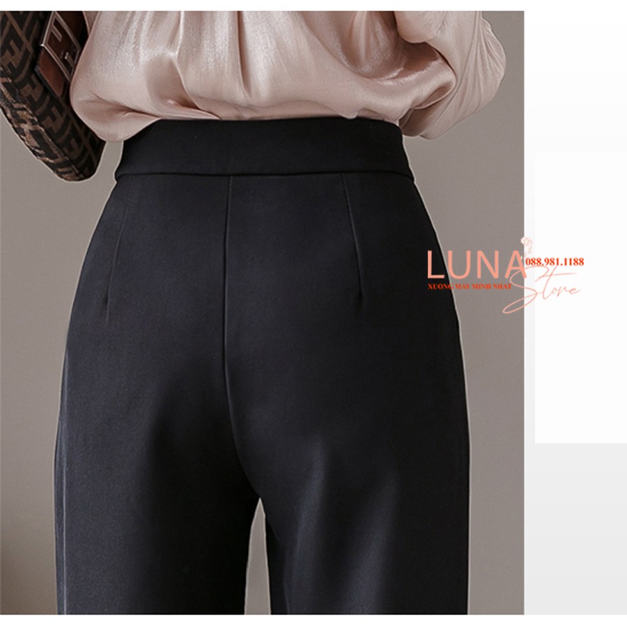 Quần tây nữ công sở đen dài basic cạp lưng cao ống đứng suông - Khóa kéo túi chéo - Vải tuyết mưa dày mặc đi làm học đẹp | BigBuy360 - bigbuy360.vn