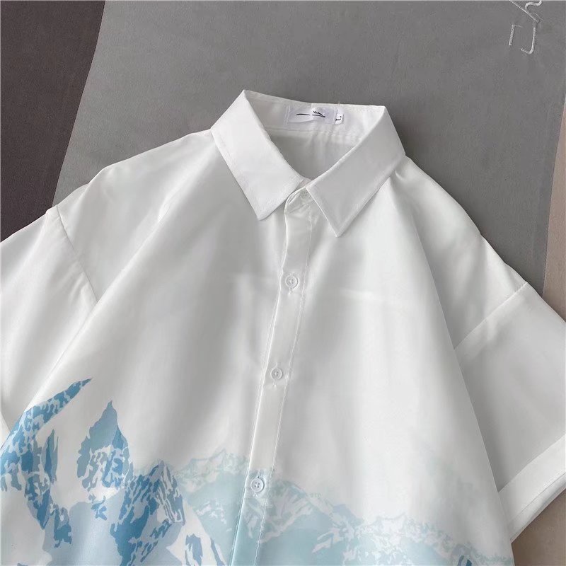 Áo sơ mi tay ngắn dáng rộng màu nhuộm phong cách Hàn Quốc thời trang cho nam size M-3XL