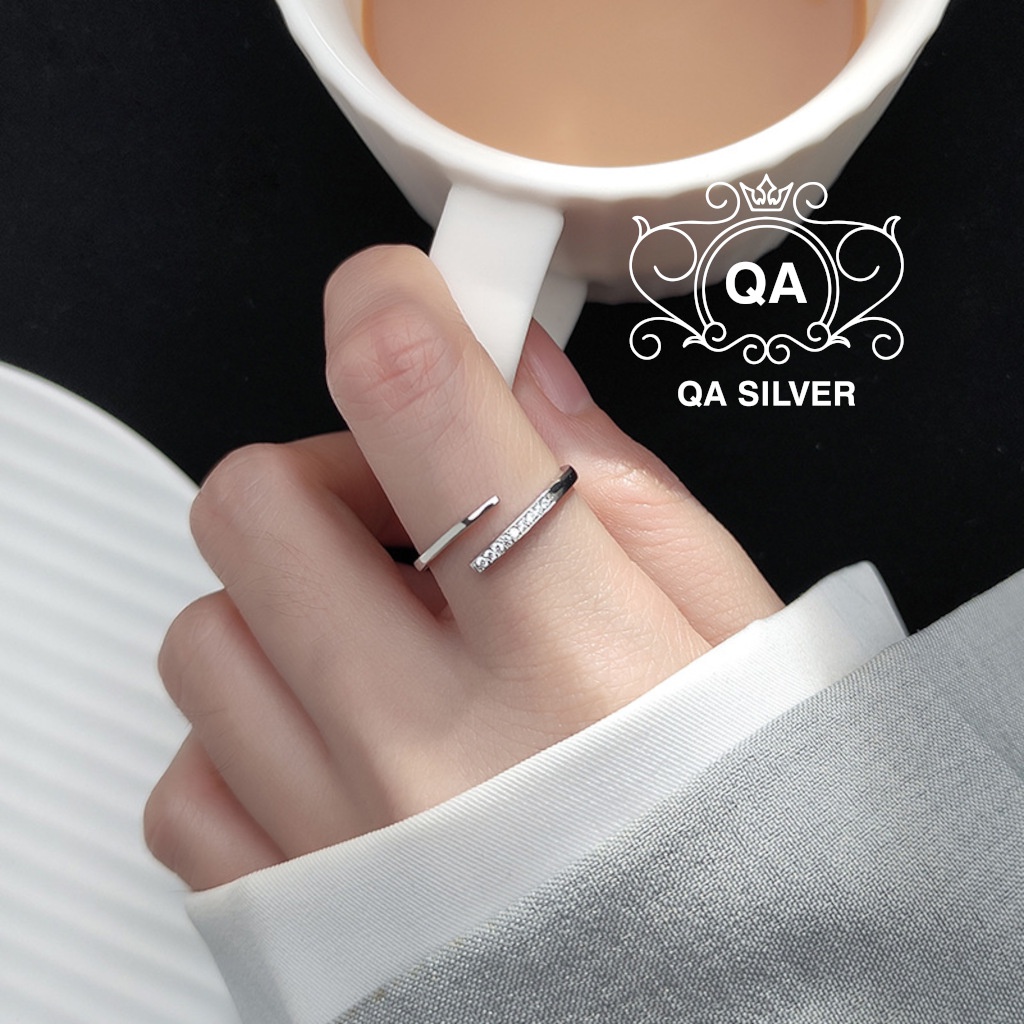 Nhẫn bạc 925 khảm đá nữ hai tầng tối giản S925 LAYER Silver Ring QA SILVER RI200701