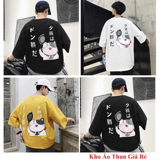 Áo thun cotton in hình mèo form rộng