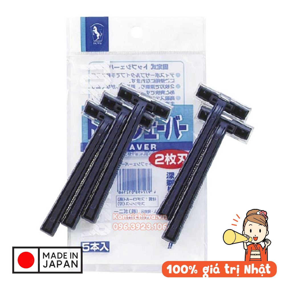 Bộ dao cạo râu lưỡi kép PONY Top Shaver | Dao cạo du lịch hàng nội địa Nhật | Set 5 chiếc