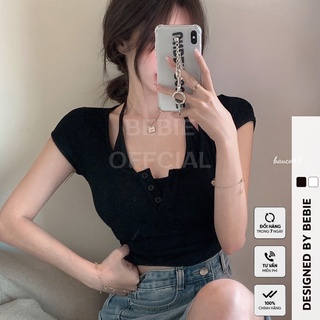 Áo thun croptop nữ ngắn tay dệt kim mềm mịn, tôn dáng đẹp bebie - bp801