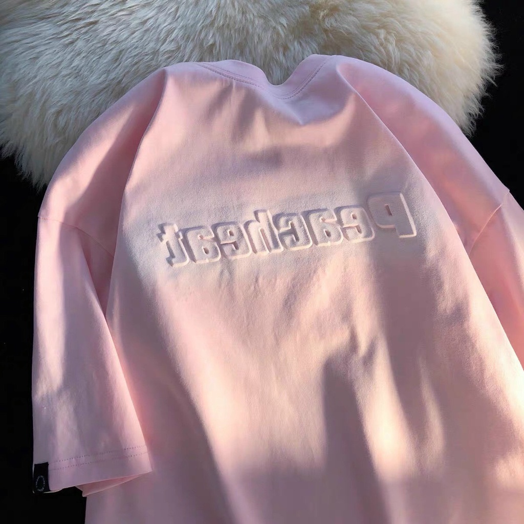 Áo thun tay lỡ Nam - Nữ from rộng cotton in chữ dập nổi Peacheat Hàn Quốc