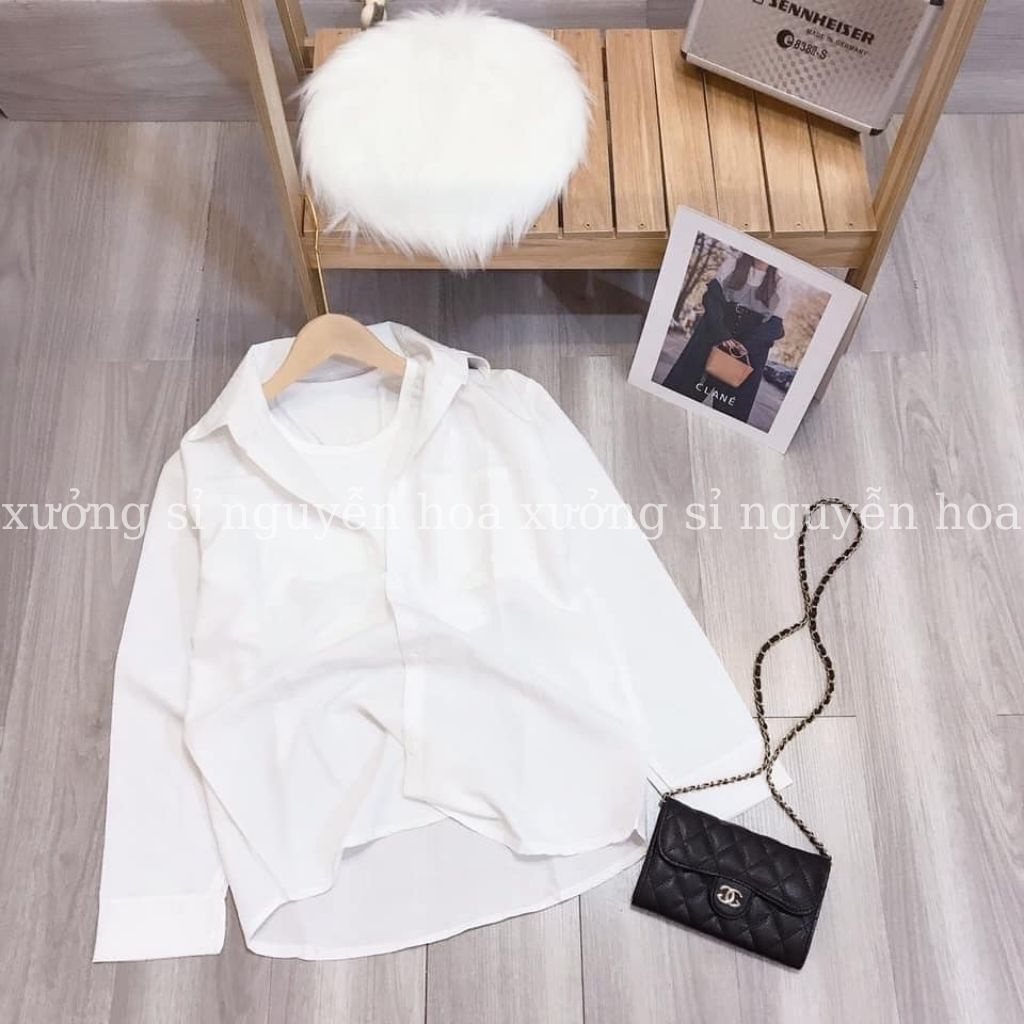 Áo sơ mi nữ trắng dài tay túi ngực kèm áo 3 lỗ phong cách sexy trẻ trung năng động Xưởng Sỉ Nguyễn Hoa