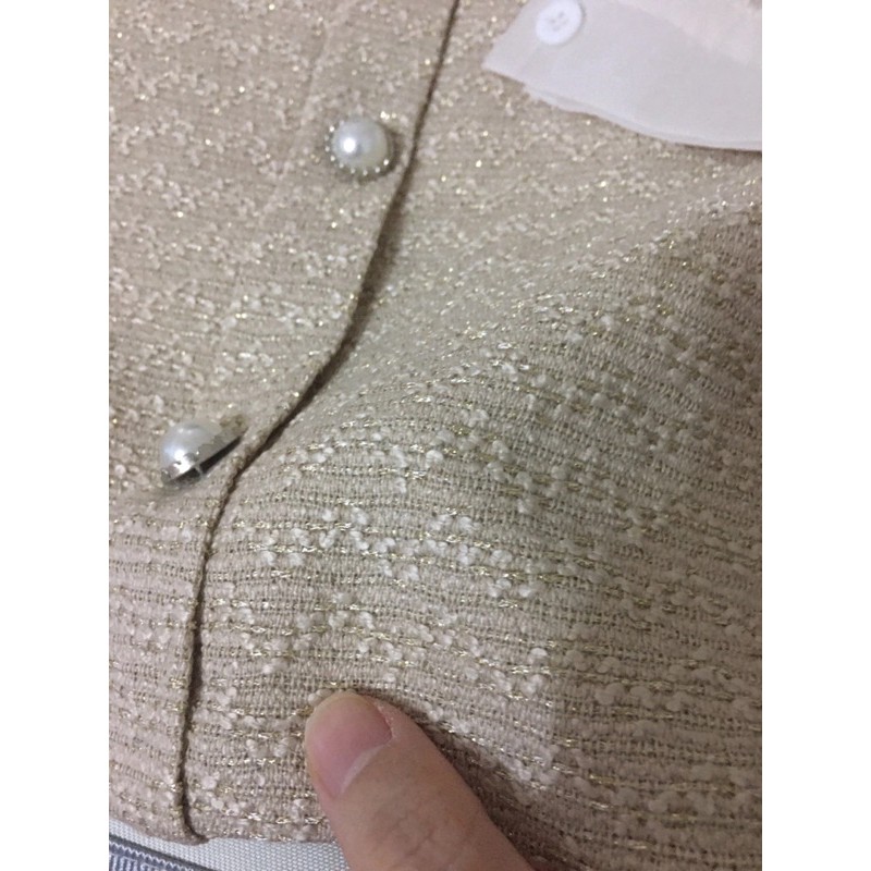 Set áo và váy dạ phối voan thắt nơ trước ngực