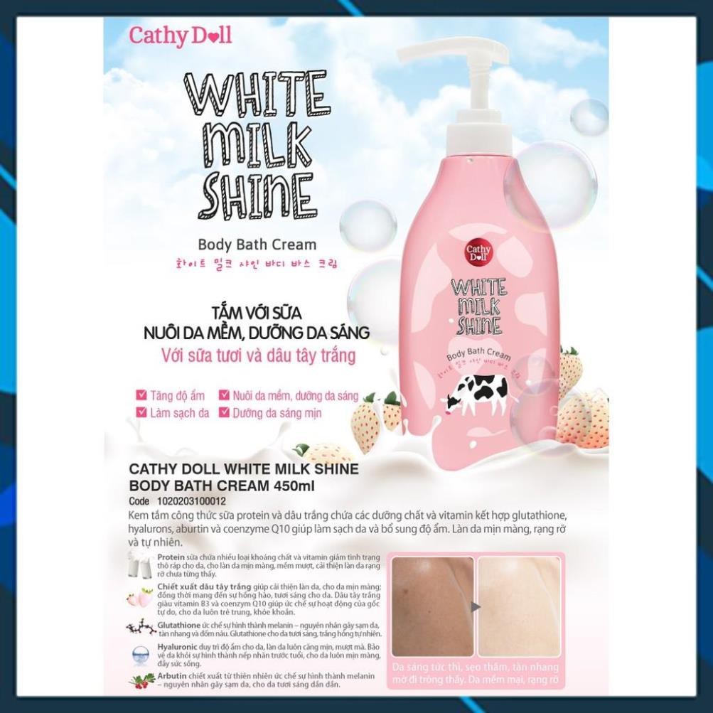 Sữa tắm sữa bò Cathy Doll White Milk Shine Body Bath Cream 450ml dưỡng da mềm mịn trắng sáng
