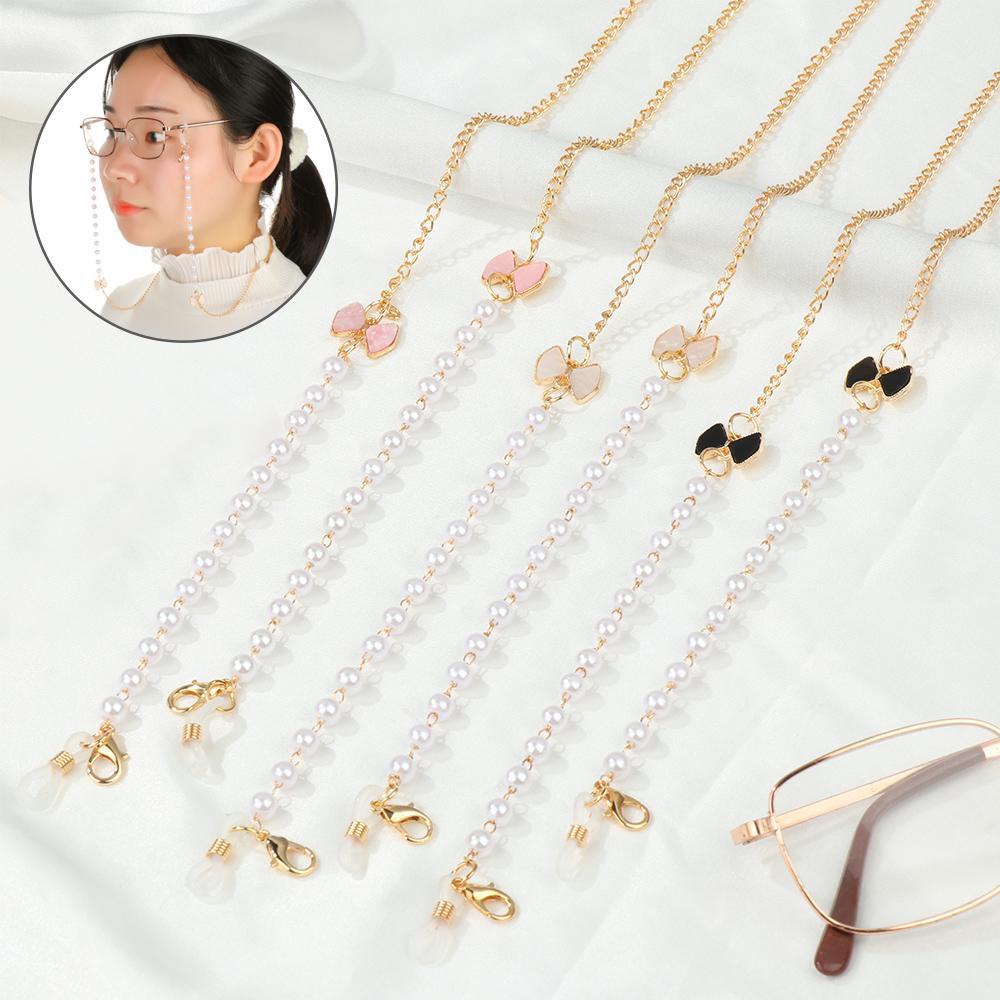 Dây Chuỗi Hạt Đeo Mắt Kính Hình Nơ Bằng Kim Loại Chống Thất Lạc Thời Trang