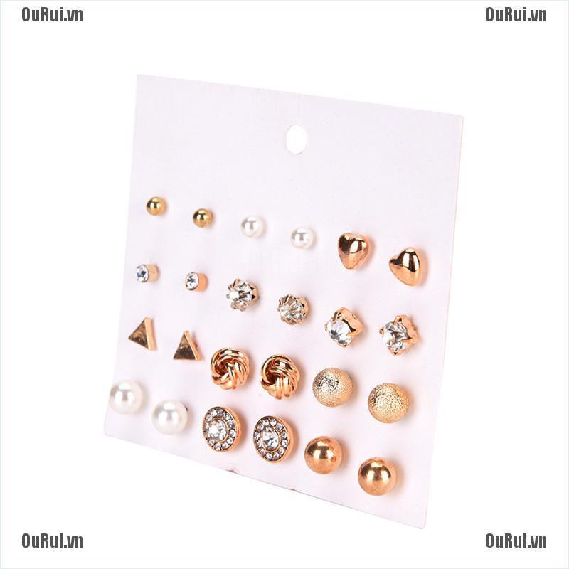 Set 12 Đôi Bông Tai Thiết Kế Xinh Xắn Thời Trang Dành Cho Nữ