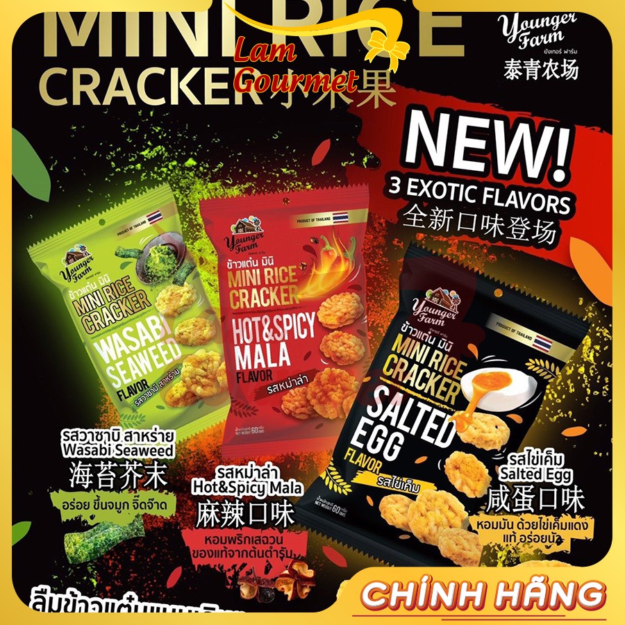 Bánh Snack Cốm Rang Giòn Thái Lan Ăn Vặt Little Farm Trứng Muối/ Ớt/ Rong Biển Wasabi 60g - Lam Gourmet