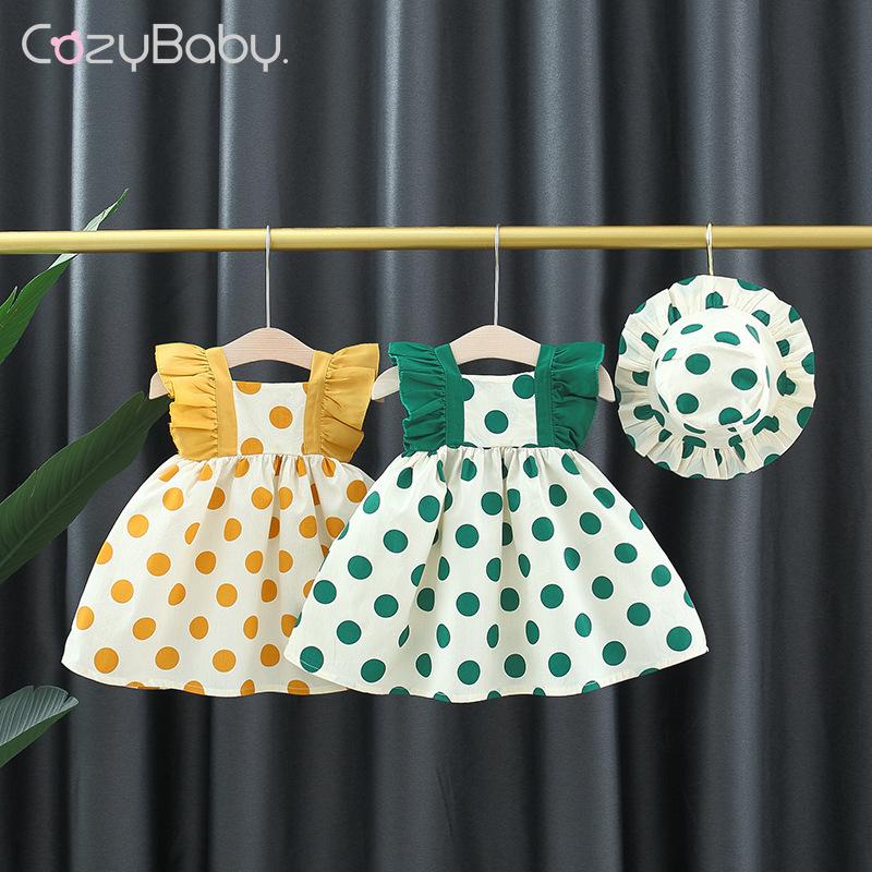 Đầm Hai Dây Họa Tiết Chấm Bi Dễ Thương Cho Bé Gái