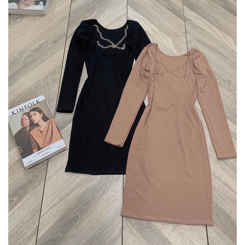 [ Mã FAMAYWA2 giảm 10K đơn 50K] Đầm body thun Borip khoét lưng phối xích | BigBuy360 - bigbuy360.vn