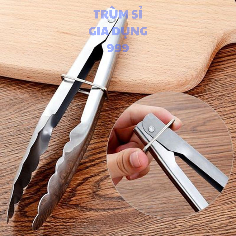 kẹp gắp thức ăn có khóa gài bằng inox, dụng cụ kẹp gấp thức ăn, gắp đá , gắp nóng, gắp đồ nướng cho gia đình mini