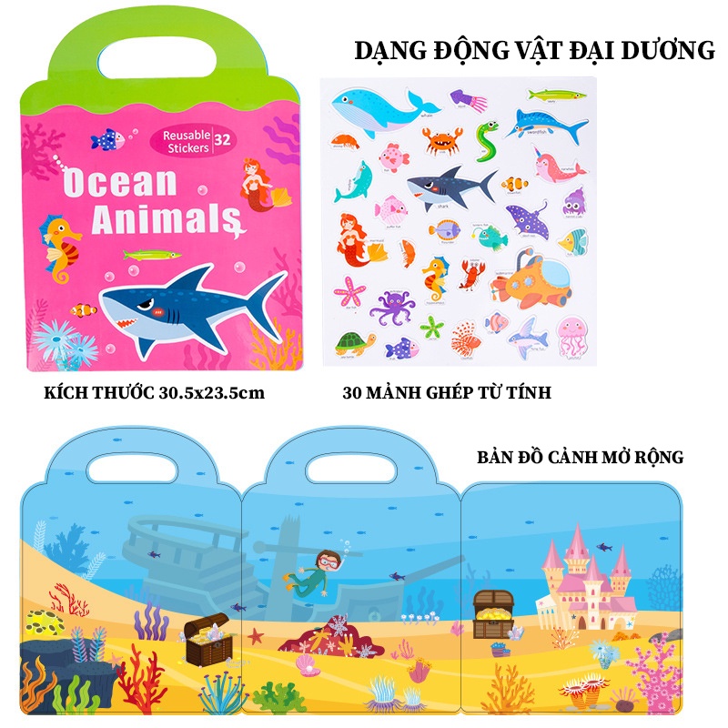 Học liệu giáo dục montessori - Ghép hình từ tính vào bản đồ cảnh theo chủ đề khai sáng nhận thức cho trẻ