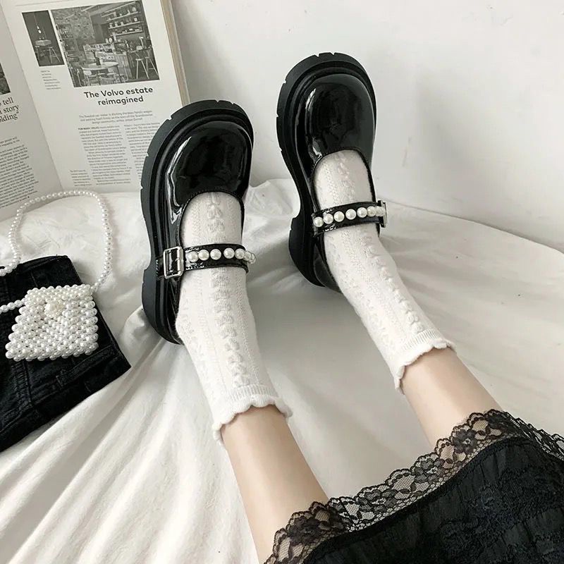 Giày Lolita Ulzzang Đế Cao  Quai Ngang Đính Hạt LLT011-ZOEE