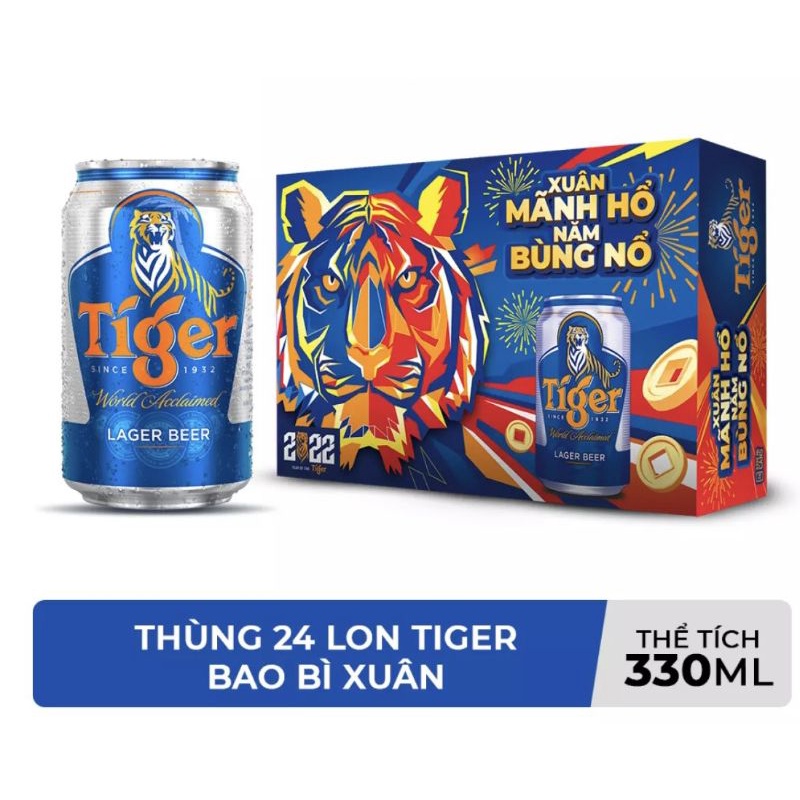 (Q.11) Thùng bia Tiger 24 lon 330ml - Mẫu trúng thưởng & Bao bì Xuân & Thường (hỗ trợ Nowship)