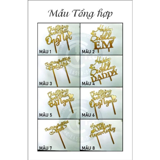 Que chữ mica cắm lên bánh kem và hoa đặt theo yêu cầu