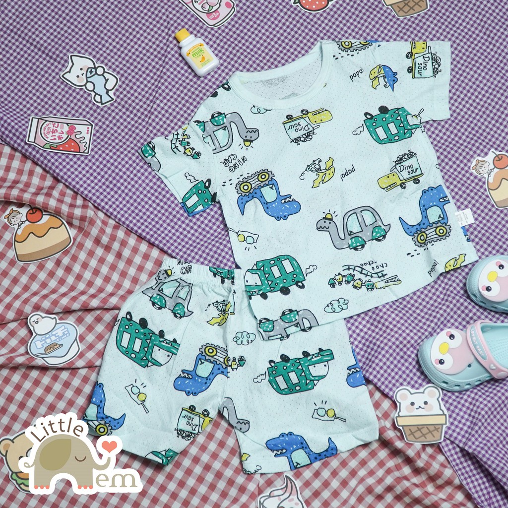 Bộ đồ bé trai Cotton tre cộc tay _ Dinosaur car