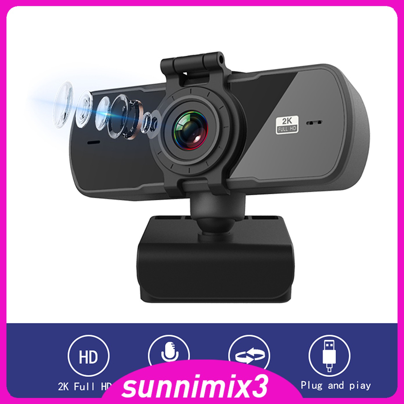 Webcam Usb 2k Full Hd Xoay 360 Độ Kèm Mic Cho Máy Tính