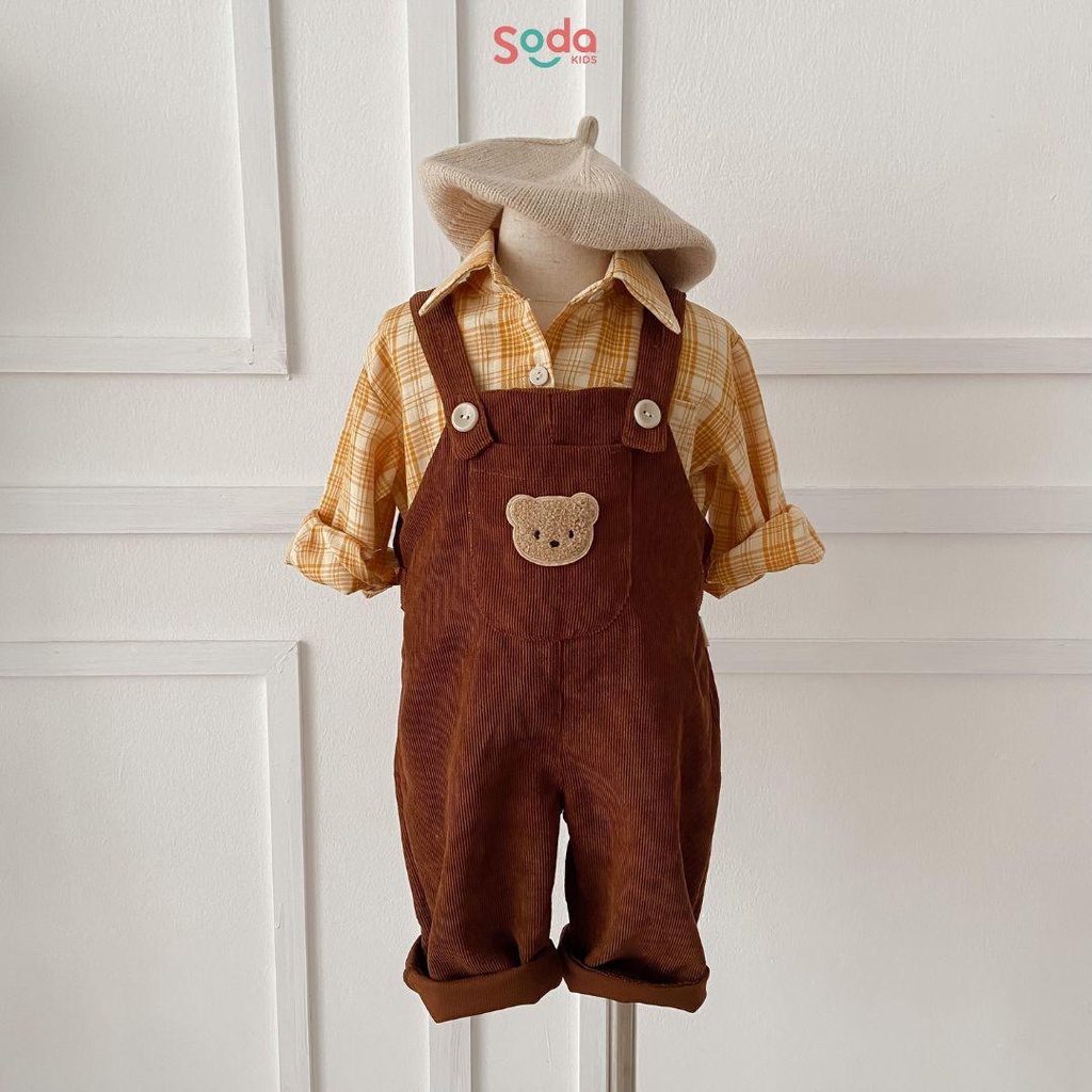 Áo sơ mi cho bé flan SODA KIDS chất liệu thô mềm, thiết kế túi ngực năng động, phong cách Hàn Quốc