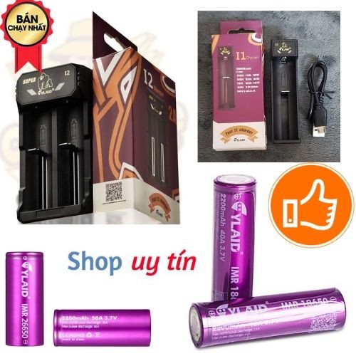 Cell Pin sạc AAA Cylaid Tím 18650 18350 💖 FREESHIP 💖 Combo pin và sạc CHÍNH HÃNG 2200 mAh Xả Lớn 40A Dung Lượng Cao