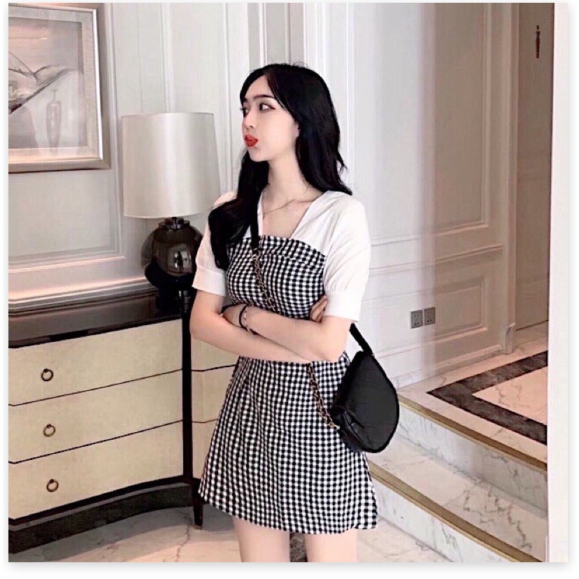 ĐẦM SUÔNG NỮ CARO PHỐI TAY LỠ TRẺ TRUNG TÔN DÁNG CÓ ĐỦ SIZE