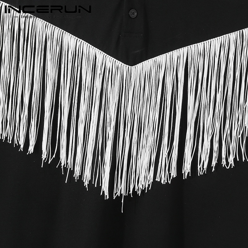 INCERUN Áo Thun Polo Tay Ngắn Dáng Rộng Phối Tua Rua Thiết Kế Đơn Giản Thời Trang Cho Nam