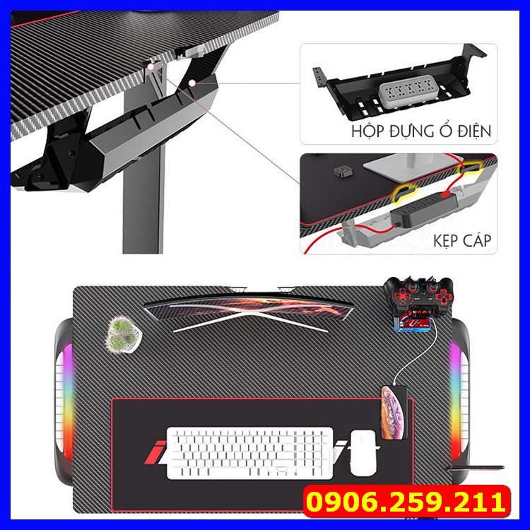 Bàn Chơi Game Cao Cấp Có Đèn LED , Bàn Làm Việc Cao Cấp Chân Thép Tĩnh Điện Cao Cấp