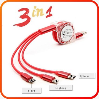 Cáp Sạc rút tròn đa năng 3 Đầu, 3 IN 1 SẠC NHANH GẤP ĐÔI DÂY SẠC THƯỜNG Dây Cao Cấp Siêu Bền