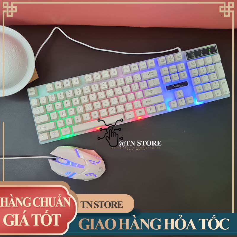 Combo bàn phím chuột MÀU TRẮNG GIẢ CƠ CÓ LED GIÁ RẺ Tn Store